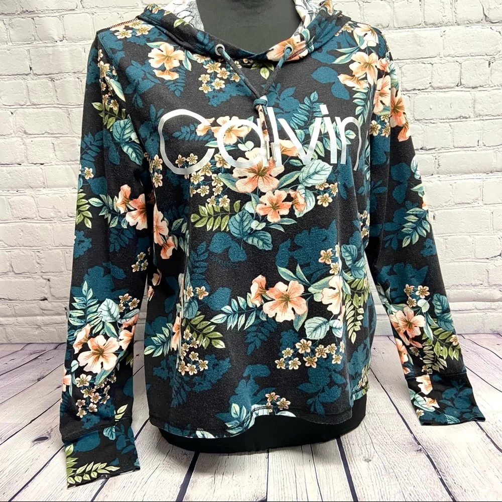 CALVIN KLEIN Performance Black Floral Hoodie - Picture 1 of 9